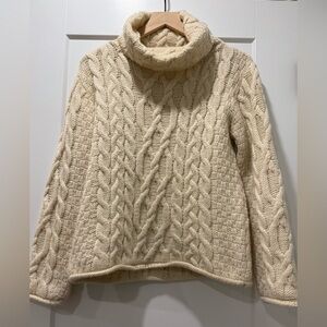 Inis Crafts 100% Merino Wool Irish Cable Knit Cowl Neck Sweater Size S